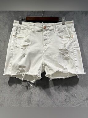 Judy Blue Shark Bite White Distressed Shorts Women’s Size XL Beach Resort Cruise
